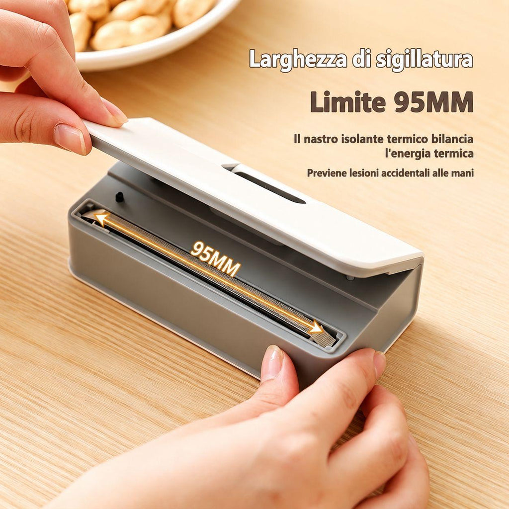 Piccola macchina sigillatrice portatile mini per alimenti, snack e sacchetti di plastica.
